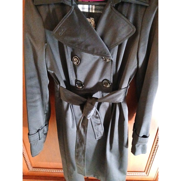 ESPRIT Women Size M Black Belted Pea Coat Wool Blend Interior Large Logo Buttons - Picture 8 of 16